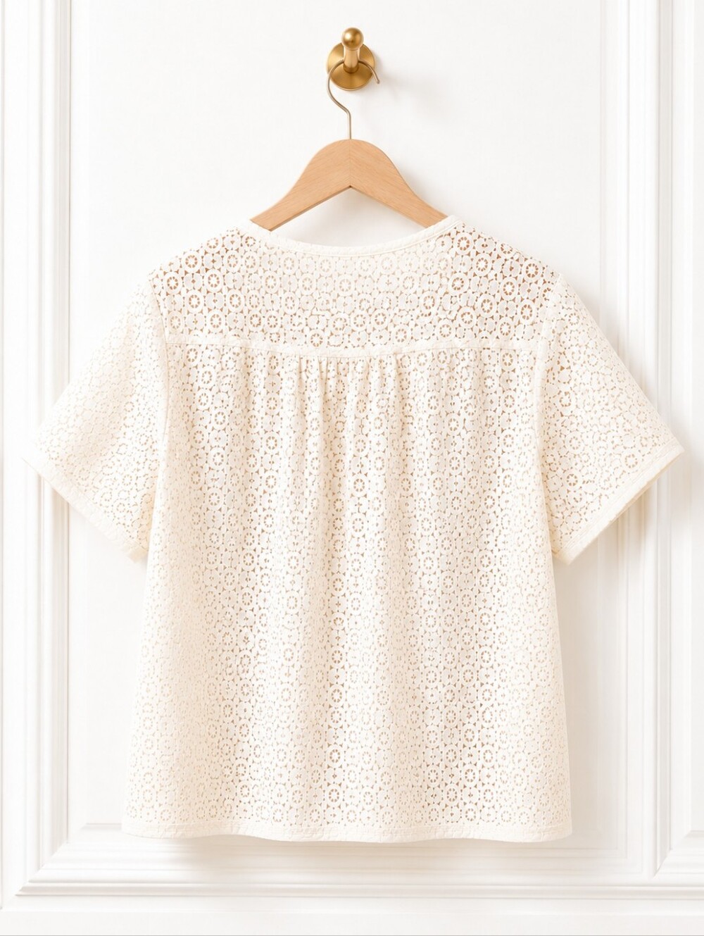 Van Heusen | Ivory Lace Ruffle Button Front Blouse Top | Size XL - Picture 7 of 11